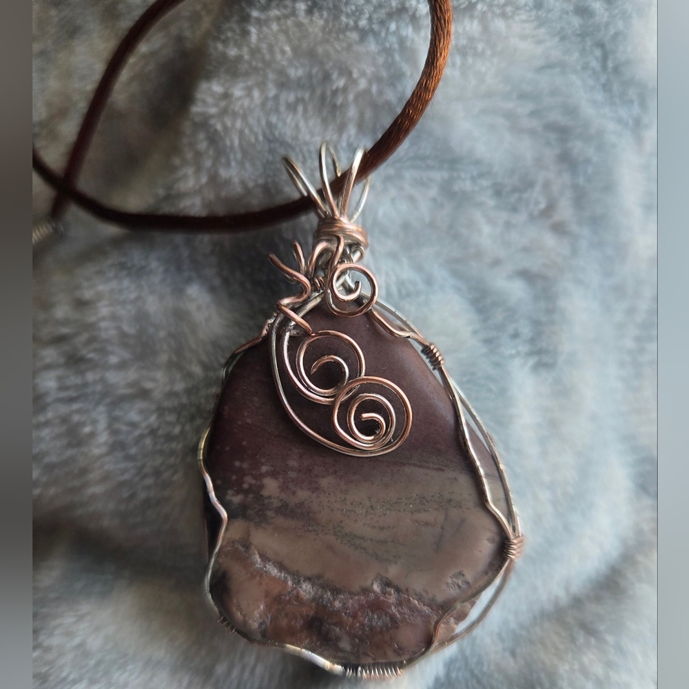 Handcrafted Raw River Jasper In Silver Plated Copper